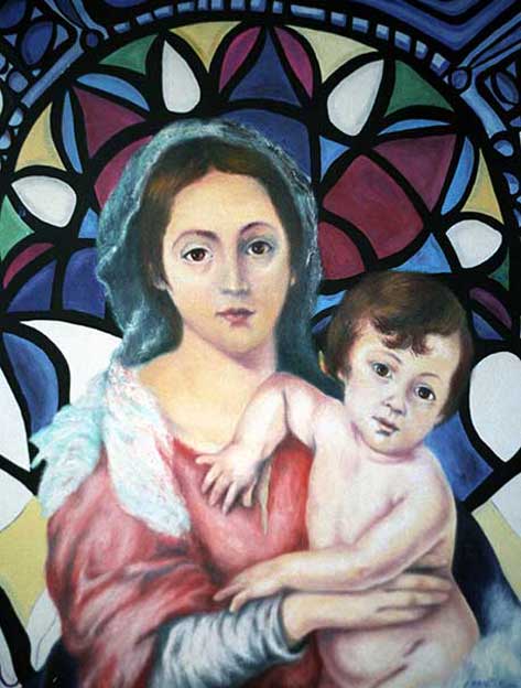 Ernesto Benítez The Virgin and Child Virgen con el Niño (Pintura, Óleo sobre Lienzo). Arte Cubano