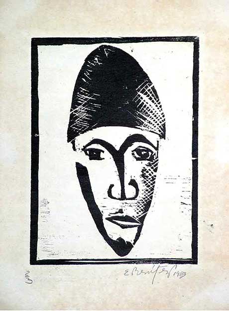 Ernesto Benítez Mask-African Xylography (Wood Engraving) Woodcut (Limited Edition) Máscara, Contemporary Art Xylography (Woodcutt) Serial Graphic ArtWork. Artistic Engraving (Gravado Artístico Xilografía Obra Gráfica Seriada) Paulita Concepción. reproducción en serie